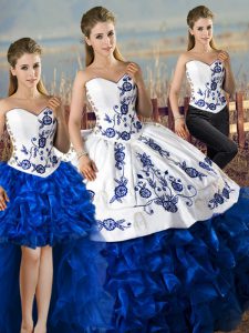 Ball Gowns Sweet 16 Quinceanera Dress Blue And White Sweetheart Organza Sleeveless Lace Up