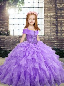 Elegant Organza Sleeveless Floor Length Pageant Dress for Girls and Beading and Ruffles
