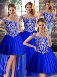 Cute Royal Blue Ball Gowns Beading Sweet 16 Dresses Lace Up Tulle Sleeveless