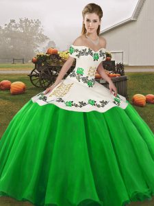 Fashion Organza Off The Shoulder Sleeveless Lace Up Embroidery Vestidos de Quinceanera in Green