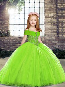 Wonderful Little Girl Pageant Gowns Party and Sweet 16 and Wedding Party with Beading Straps Sleeveless Brush Train Lace Up