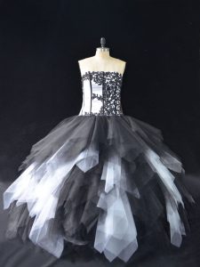 Fantastic Floor Length White And Black Quinceanera Dress Strapless Sleeveless Lace Up
