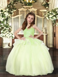 Yellow Green Sleeveless Organza Lace Up Little Girls Pageant Gowns for Party and Sweet 16 and Wedding Party
