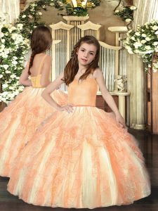 Adorable Orange Straps Neckline Ruffles Little Girl Pageant Gowns Sleeveless Lace Up