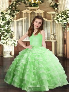Dazzling Organza Lace Up Pageant Gowns For Girls Sleeveless Floor Length Ruffled Layers