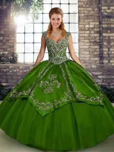 Graceful Straps Sleeveless Lace Up Sweet 16 Dresses Olive Green Tulle