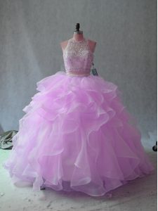 Floor Length Backless Sweet 16 Quinceanera Dress Lilac for Sweet 16 and Quinceanera with Beading and Ruffles