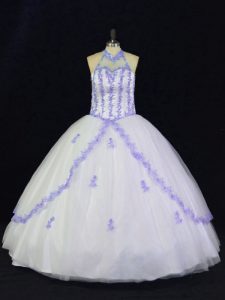 Halter Top Sleeveless Tulle Quinceanera Dress Appliques Lace Up