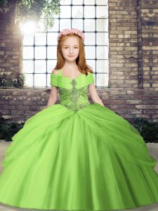 Custom Design Yellow Green Lace Up Glitz Pageant Dress Beading Sleeveless Floor Length