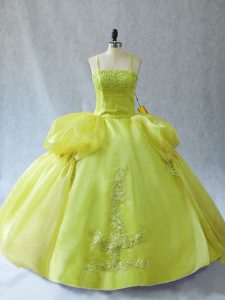 Yellow Green Sleeveless Organza Lace Up Quince Ball Gowns for Sweet 16 and Quinceanera