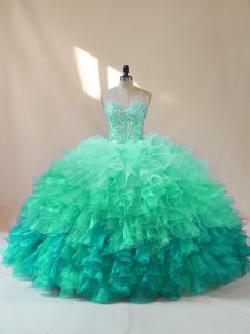 Hot Sale Multi-color Sweetheart Lace Up Beading and Ruffles 15 Quinceanera Dress Sleeveless