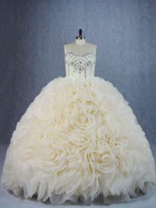 Most Popular Champagne Sweetheart Lace Up Beading and Ruffles Sweet 16 Dresses Brush Train Sleeveless