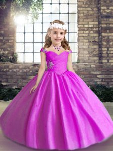 Dramatic Sleeveless Beading Lace Up Little Girls Pageant Gowns