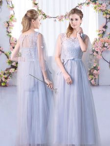 Stunning Sleeveless Floor Length Lace Lace Up Court Dresses for Sweet 16 with Grey
