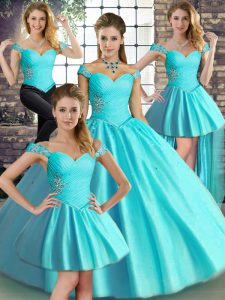 Fantastic Aqua Blue Sleeveless Tulle Lace Up Sweet 16 Dresses for Military Ball and Sweet 16 and Quinceanera