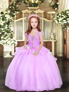 Straps Sleeveless Little Girls Pageant Dress Wholesale Floor Length Beading Lilac Organza