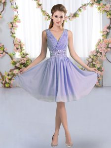 Enchanting V-neck Sleeveless Zipper Dama Dress Lavender Chiffon