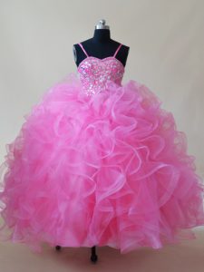 Best Sleeveless Beading and Ruffles Lace Up Little Girl Pageant Dress