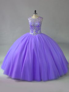 Lavender Scoop Lace Up Beading Quinceanera Dress Sleeveless
