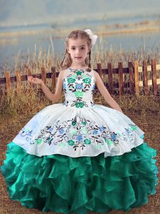 New Arrival Embroidery and Ruffles Winning Pageant Gowns Turquoise Lace Up Sleeveless Floor Length