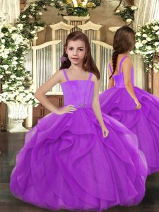 Custom Made Purple Lace Up Little Girls Pageant Dress Wholesale Ruffles Sleeveless Floor Length