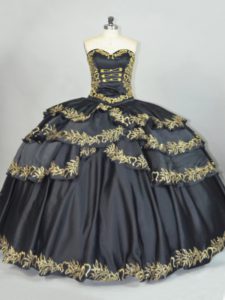 Shining Black Sleeveless Satin Lace Up 15 Quinceanera Dress for Sweet 16 and Quinceanera