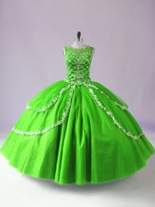 Fabulous Scoop Sleeveless Tulle 15 Quinceanera Dress Beading and Appliques Zipper