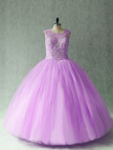 Eye-catching Beading Military Ball Gowns Lilac Lace Up Sleeveless Floor Length