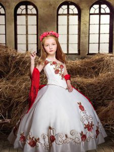 Satin Sleeveless Floor Length Kids Formal Wear and Embroidery