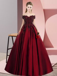 Exceptional A-line Vestidos de Quinceanera Wine Red Off The Shoulder Satin Sleeveless Floor Length Zipper