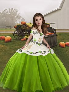 Embroidery Pageant Dress Green Lace Up Sleeveless Floor Length