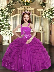 Fuchsia Sleeveless Tulle Lace Up Little Girls Pageant Gowns for Party and Sweet 16 and Wedding Party