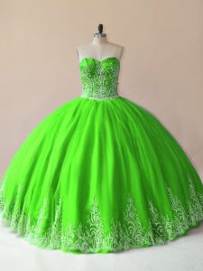 Floor Length Quinceanera Dress Tulle Sleeveless Embroidery