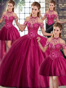 Clearance Sleeveless Brush Train Lace Up Beading Ball Gown Prom Dress
