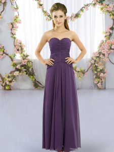 Purple Empire Sweetheart Sleeveless Chiffon Floor Length Lace Up Ruching Vestidos de Damas