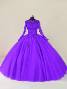 Glamorous Floor Length Zipper Sweet 16 Dress Purple for Sweet 16 and Quinceanera with Lace and Appliques