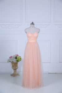 Peach Zipper Sweetheart Ruching Damas Dress Tulle Sleeveless