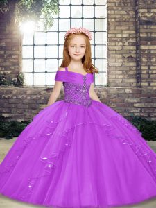 Floor Length Ball Gowns Sleeveless Lilac High School Pageant Dress Lace Up