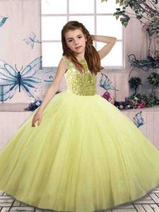 Yellow Green Lace Up Pageant Dress Wholesale Beading Sleeveless Floor Length