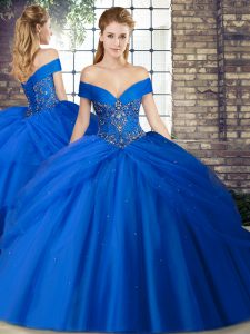 Admirable Royal Blue Lace Up Quinceanera Dresses Beading and Pick Ups Sleeveless Brush Train