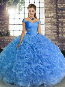 Glamorous Baby Blue Sleeveless Beading Floor Length Quince Ball Gowns