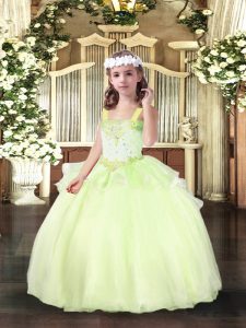 Excellent Yellow Green Sleeveless Organza Lace Up Little Girl Pageant Dress for Party and Sweet 16 and Wedding Party