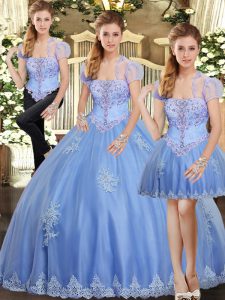 Amazing Light Blue Strapless Lace Up Beading and Appliques 15 Quinceanera Dress Sleeveless