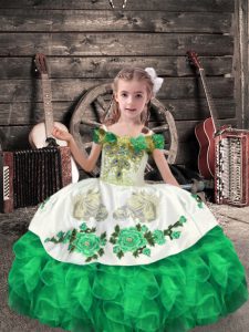 Hot Sale Green Sleeveless Beading and Embroidery and Ruffles Floor Length Girls Pageant Dresses