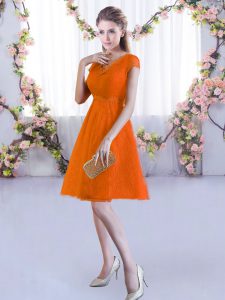 Sexy A-line Vestidos de Damas Orange Red V-neck Lace Cap Sleeves Mini Length Lace Up