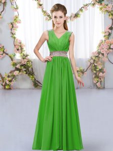 Adorable Green Dama Dress Wedding Party with Beading and Belt V-neck Sleeveless Lace Up