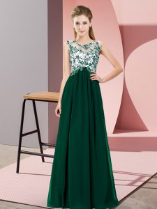Flare Dark Green Scoop Zipper Beading and Appliques Dama Dress for Quinceanera Sleeveless