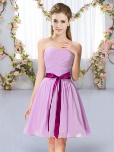 Chiffon Sweetheart Sleeveless Lace Up Belt Quinceanera Court Dresses in Lavender