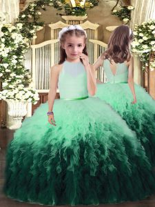 Gorgeous Floor Length Backless Girls Pageant Dresses Multi-color for Military Ball and Wedding Party with Ruffles