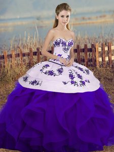 Deluxe Floor Length Ball Gowns Sleeveless White And Purple Vestidos de Quinceanera Lace Up